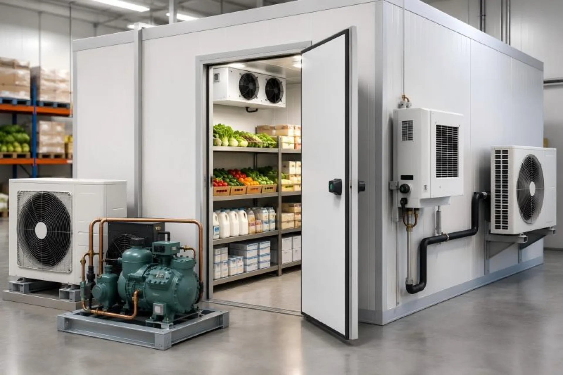 Walk-in cold room with refrigeration units